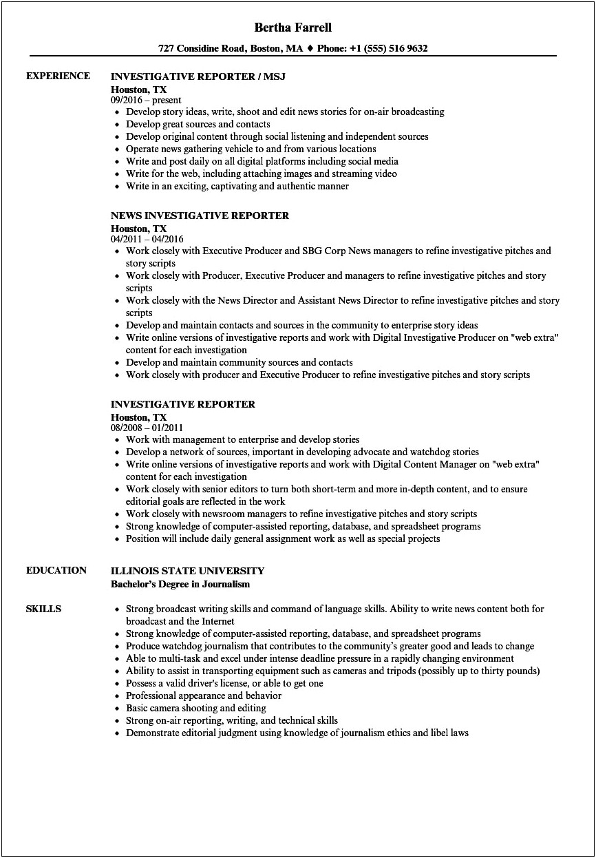 Sample Resume For Newspaper Editor