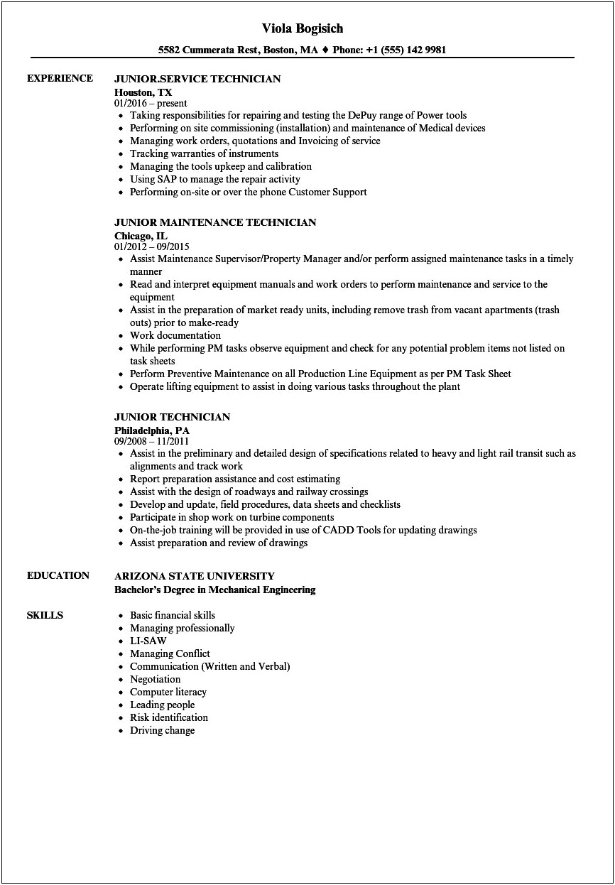 Sample Resume For Noc Technician