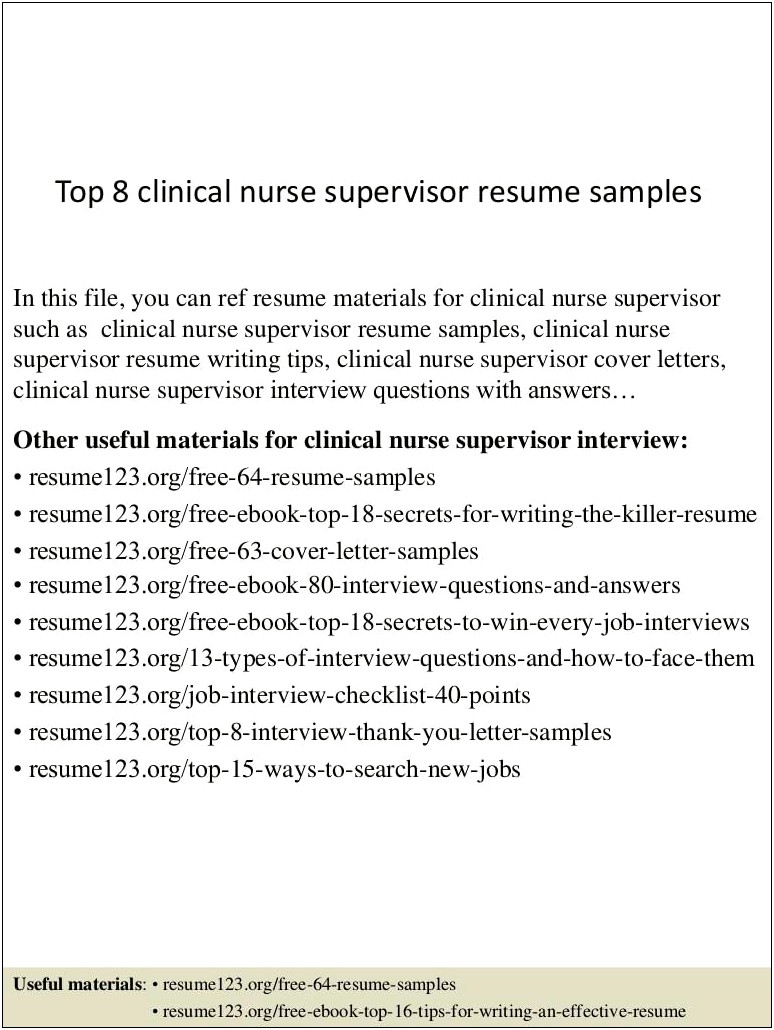 Sample Resume For Nurse Supervisor