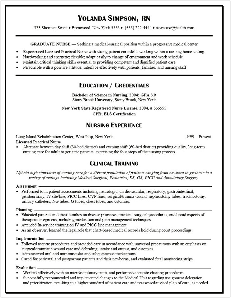 Sample Resume For Nursing Internship