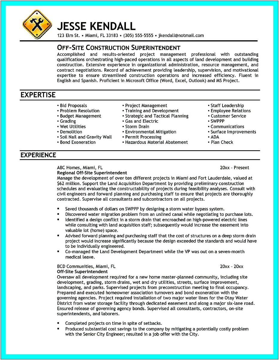 Sample Resume For Office Superintendent