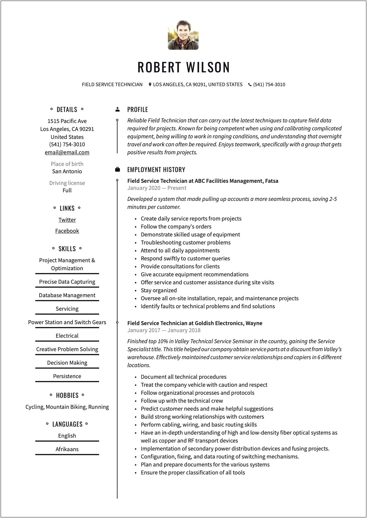 Sample Resume For Optical Technician