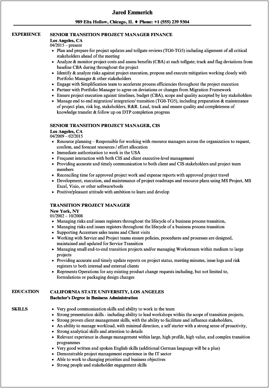 Sample Resume For Outsourcing Manager