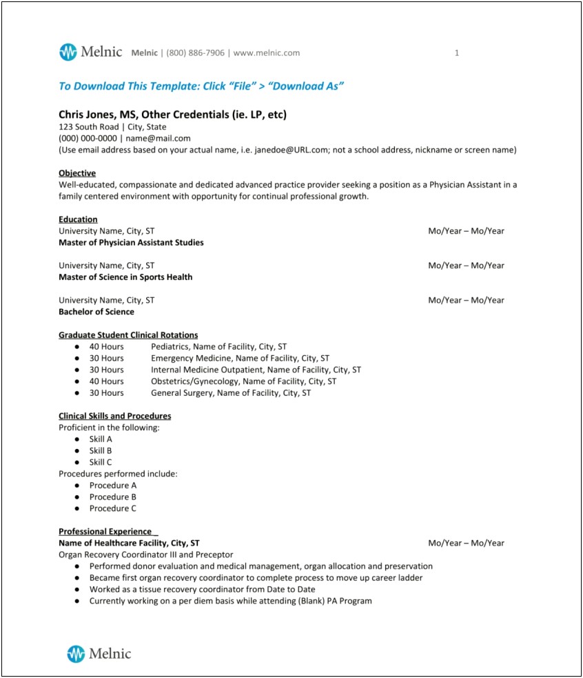 Sample Resume For Pa School