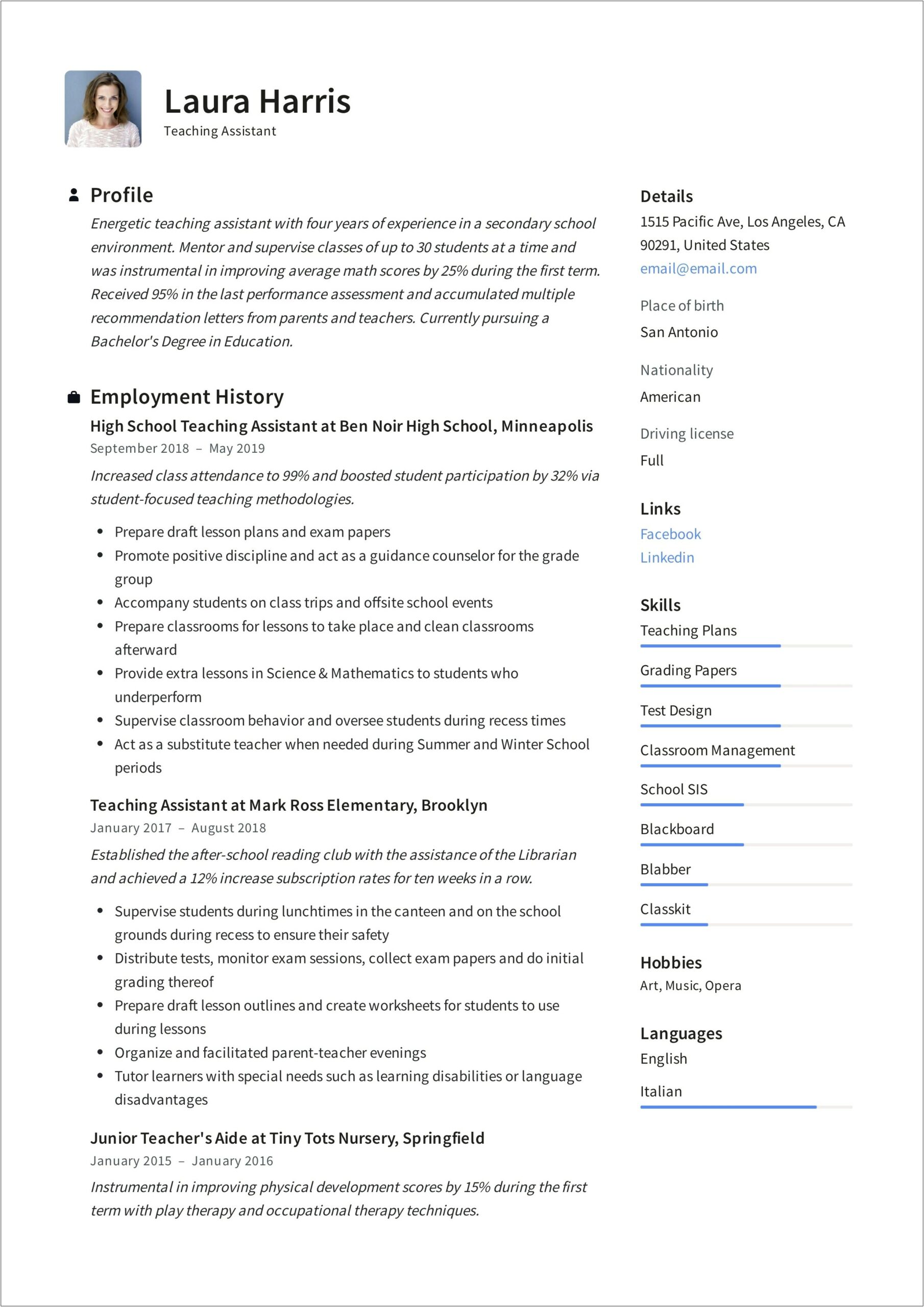 Sample Resume For Paraprofessional Position