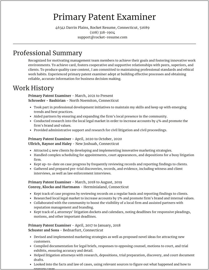 Sample Resume For Patent Examiner