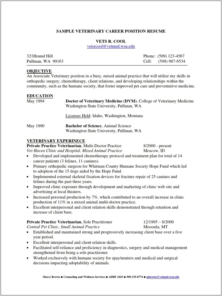 Sample Resume For Pet Care
