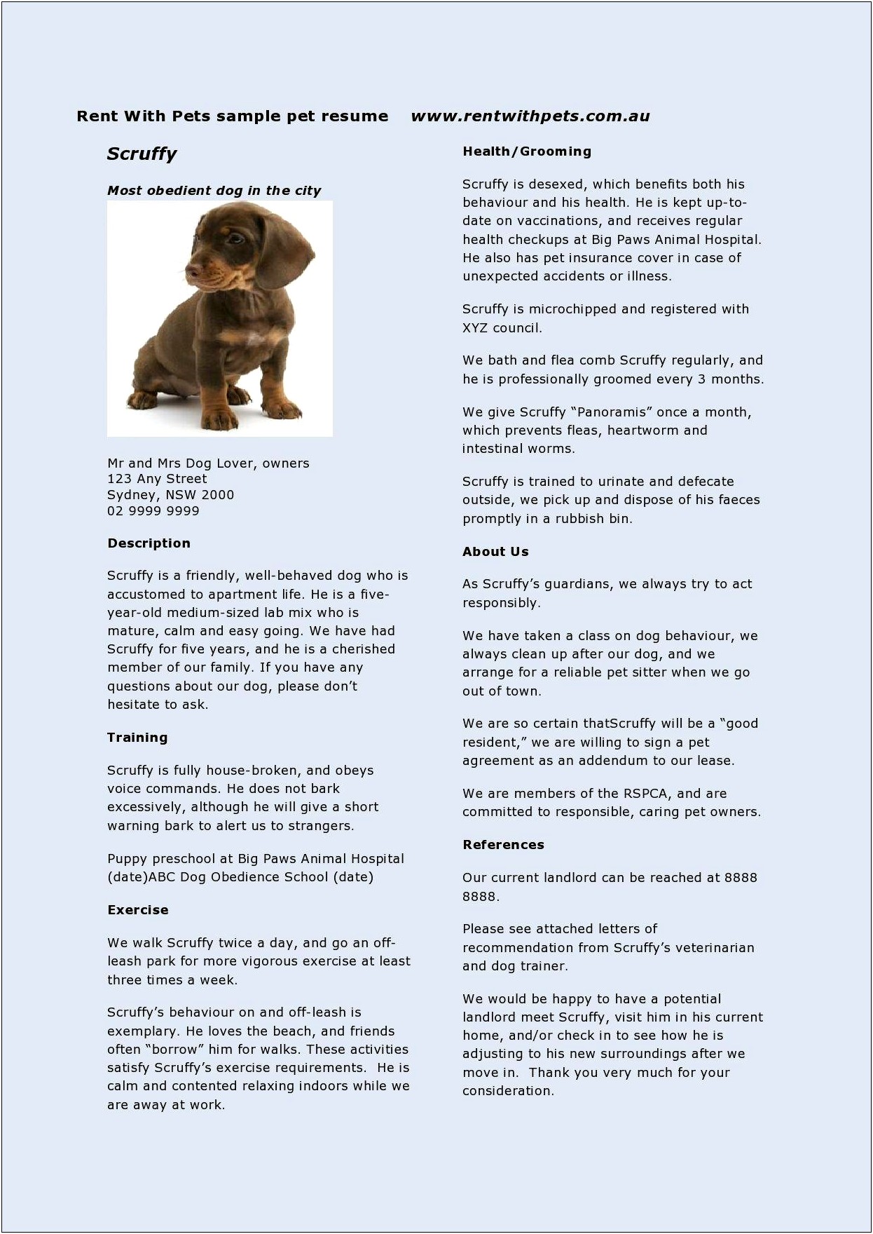 Sample Resume For Pet Sitter