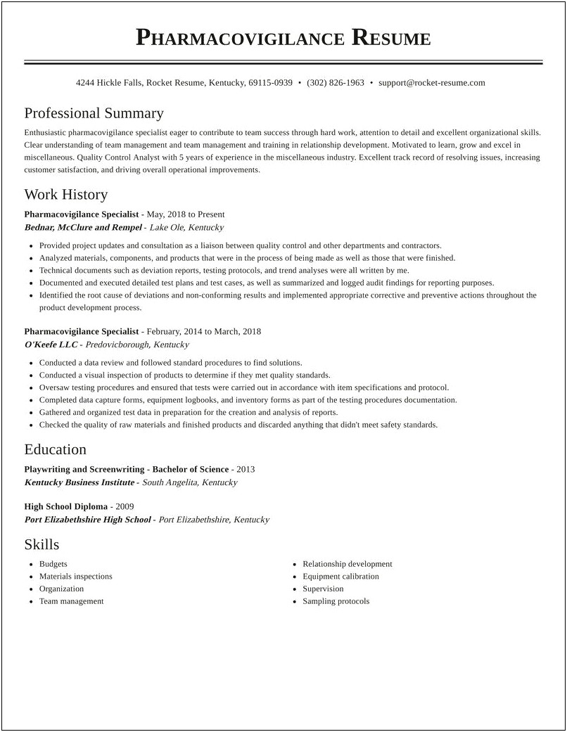 Sample Resume For Pharmacovigilance Associate