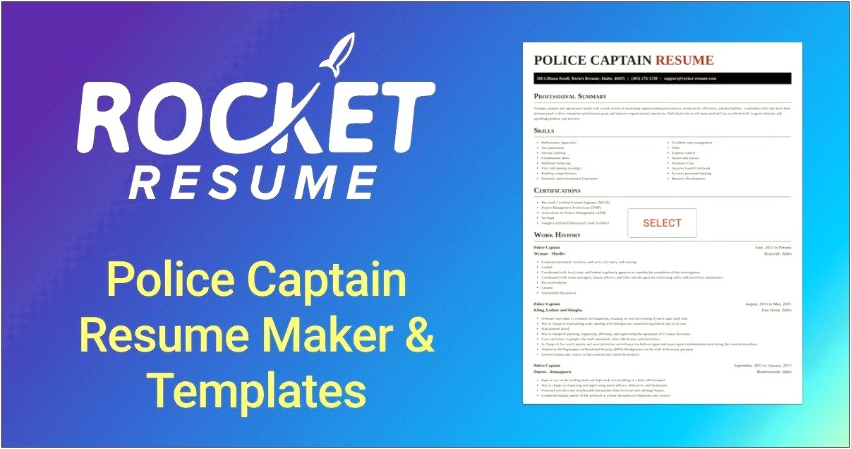 Sample Resume For Police Captain