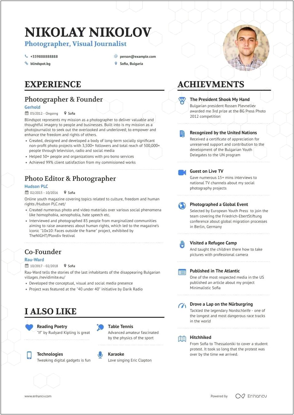 Sample Resume For Professional Photographer