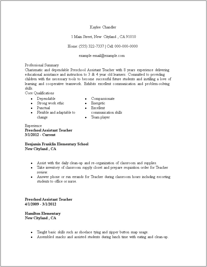 Sample Resume For Professional Teachers