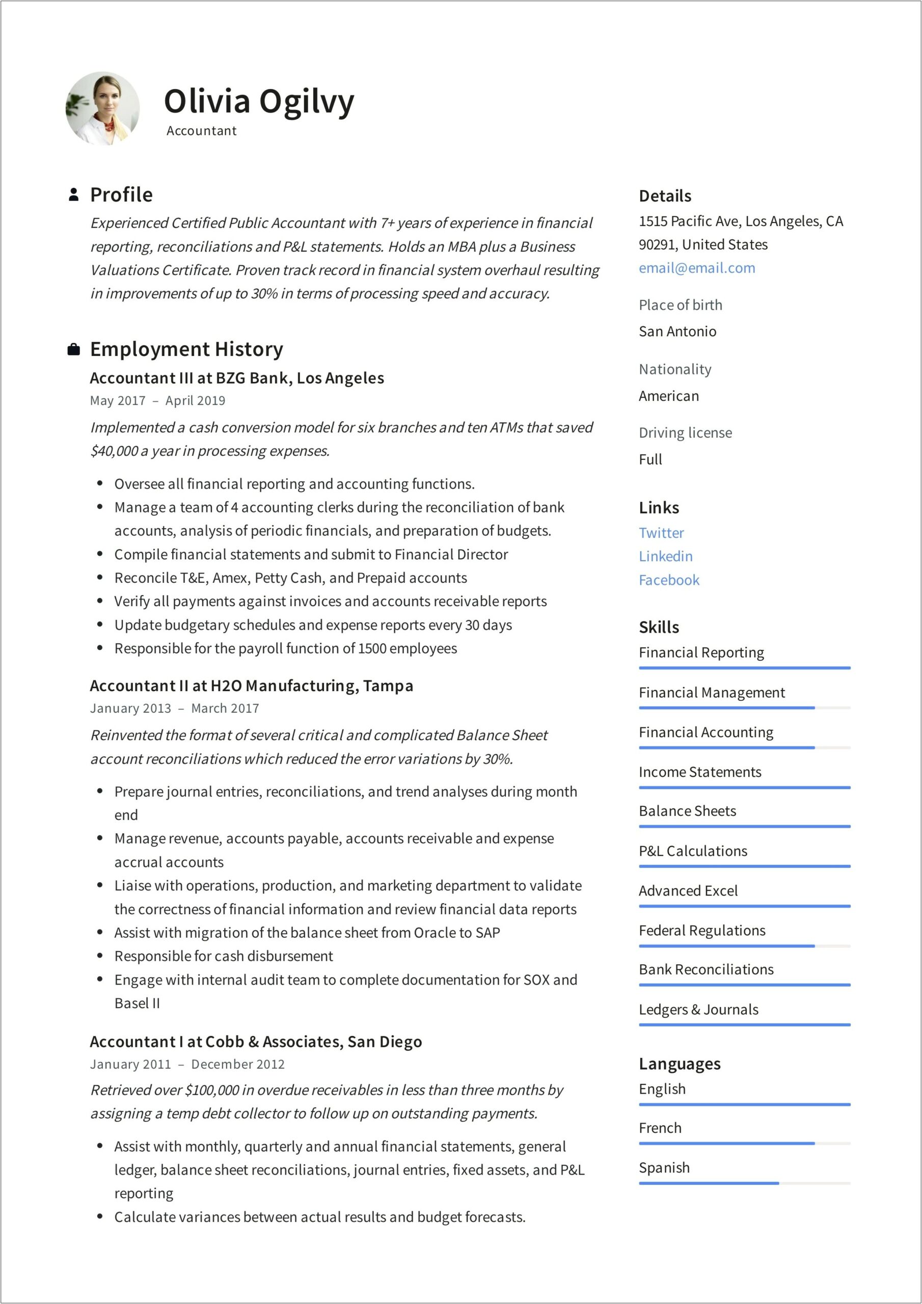 Sample Resume For Receivable Accountant