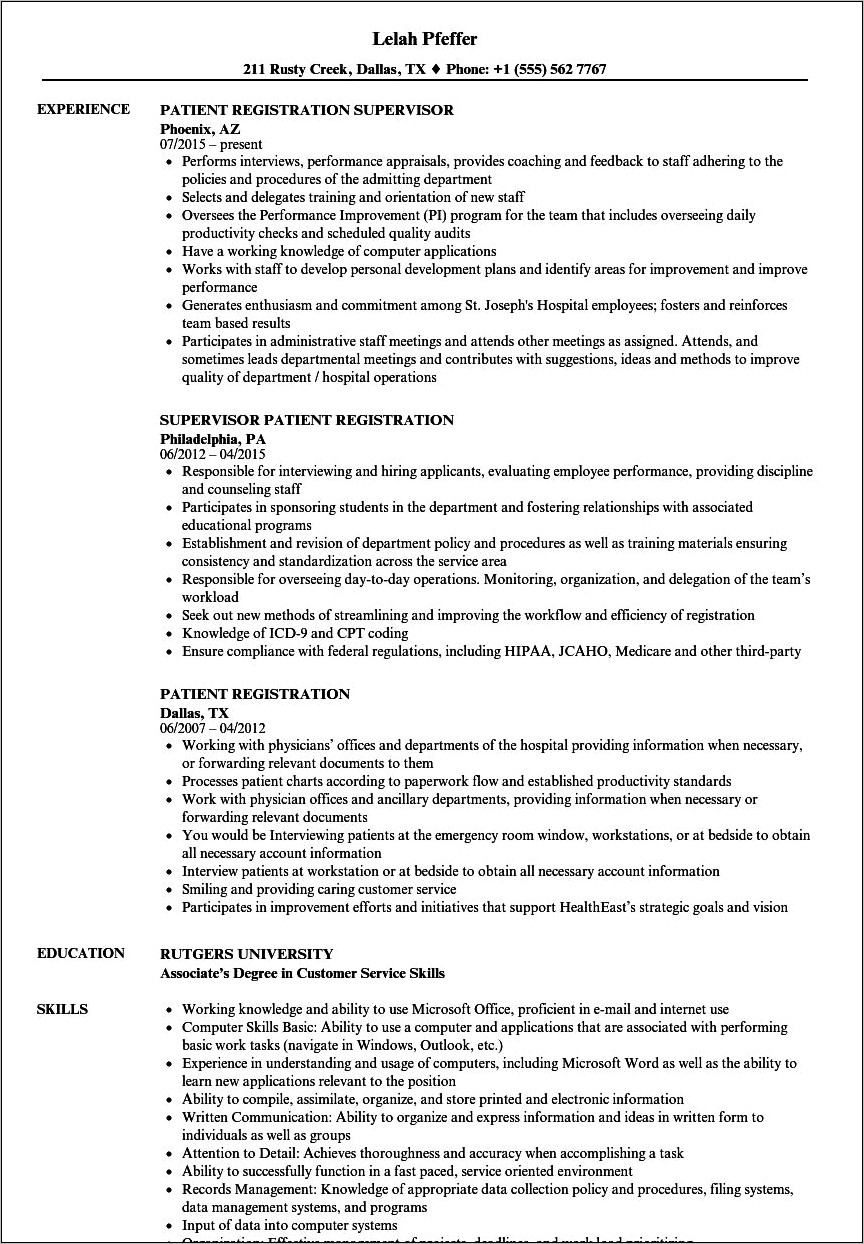 Sample Resume For Registrar Position