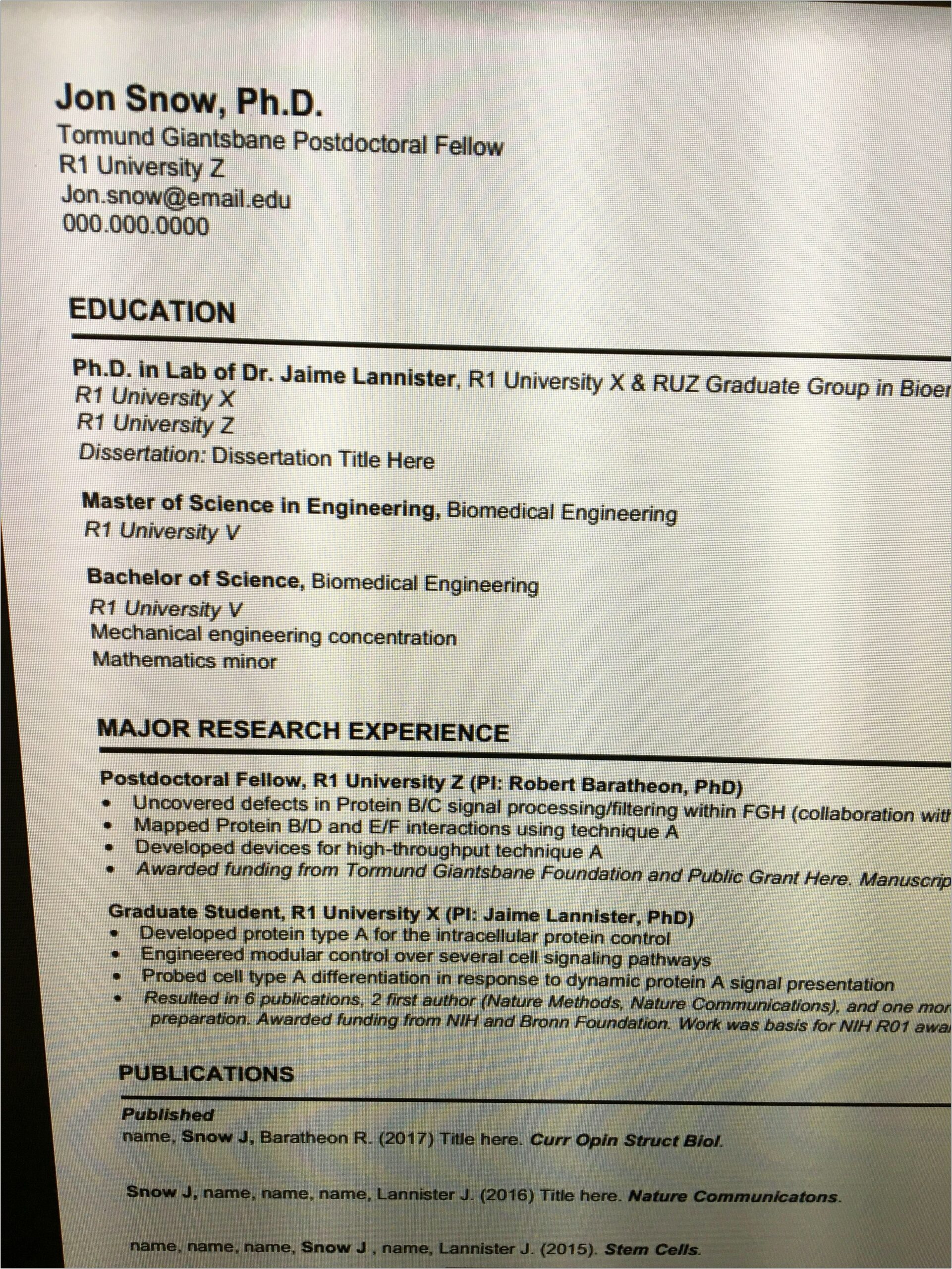 Sample Resume For Research Phd