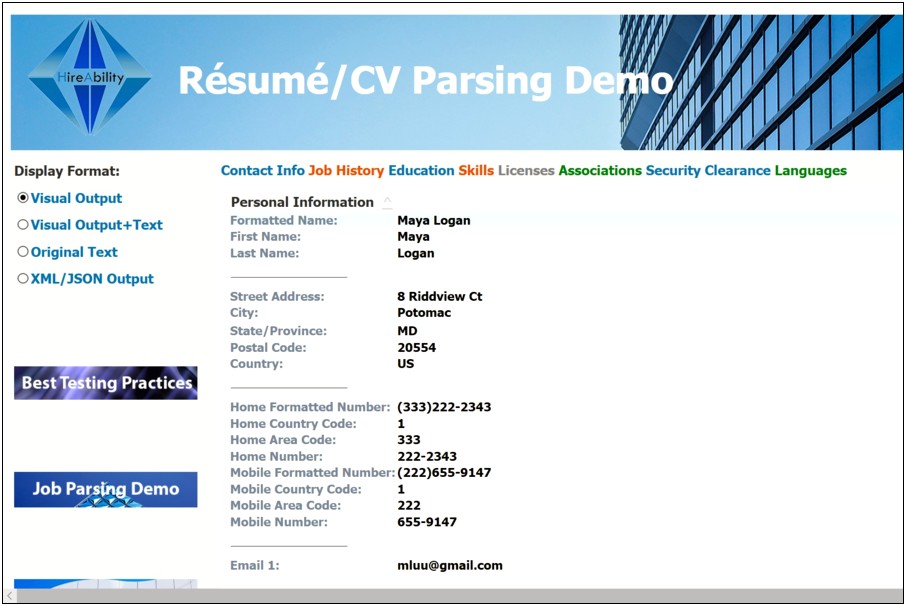 Sample Resume For Resume Parser