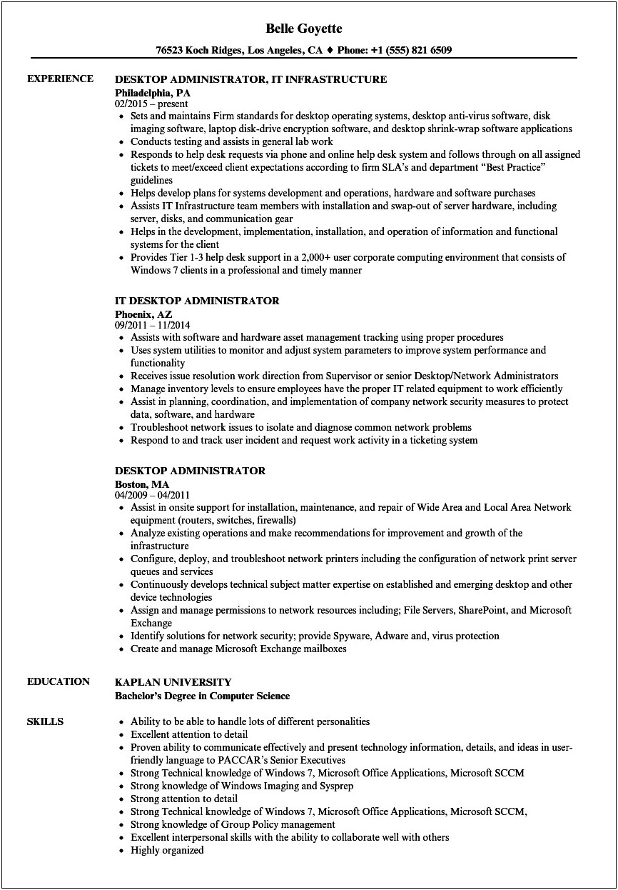 Sample Resume For Sccm Administrator