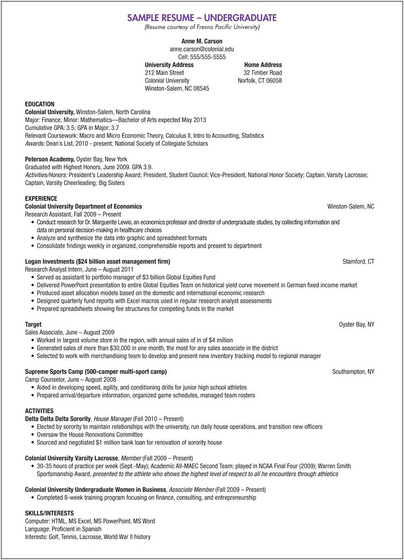 Sample Resume For Scholarship Application