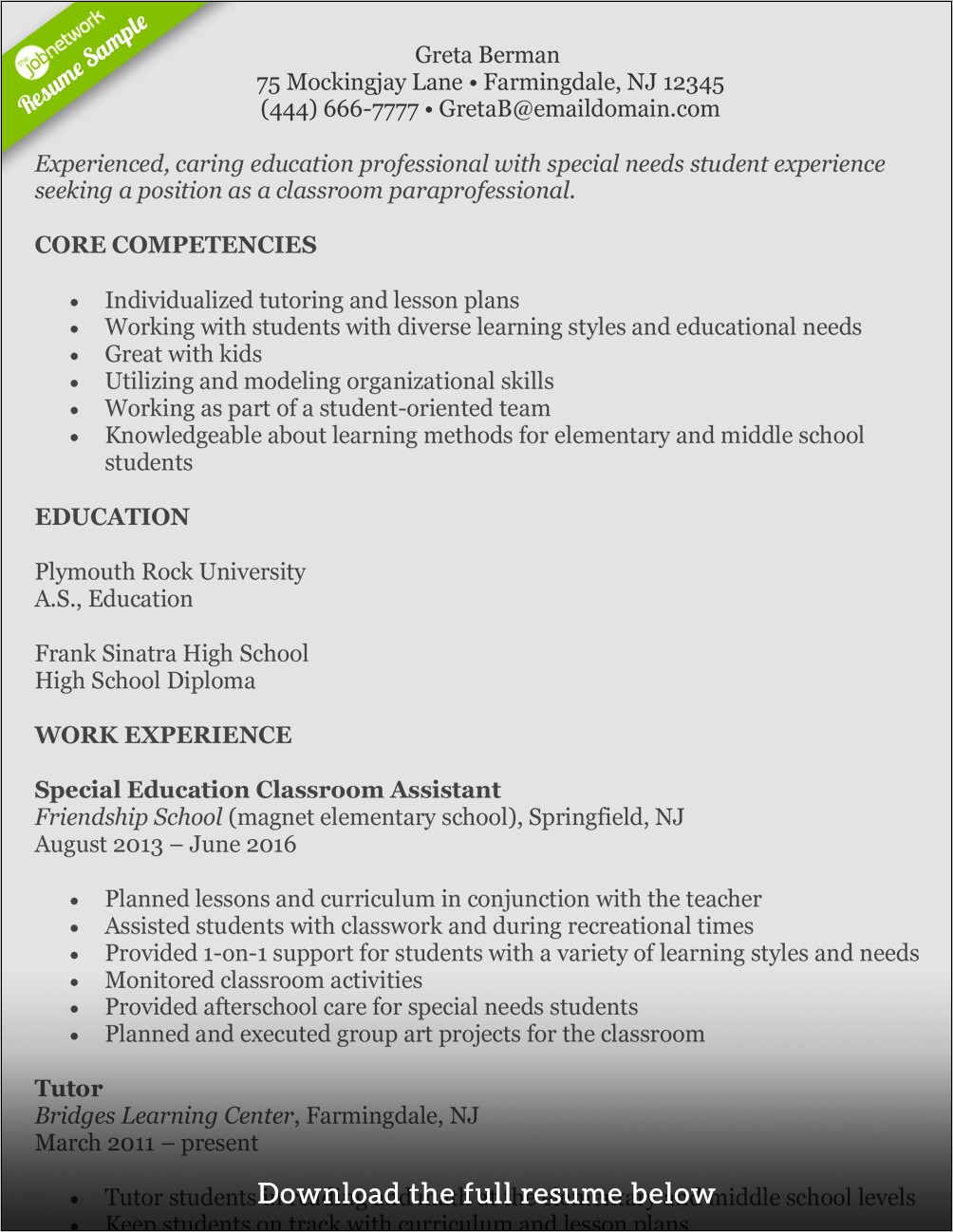 Sample Resume For School District