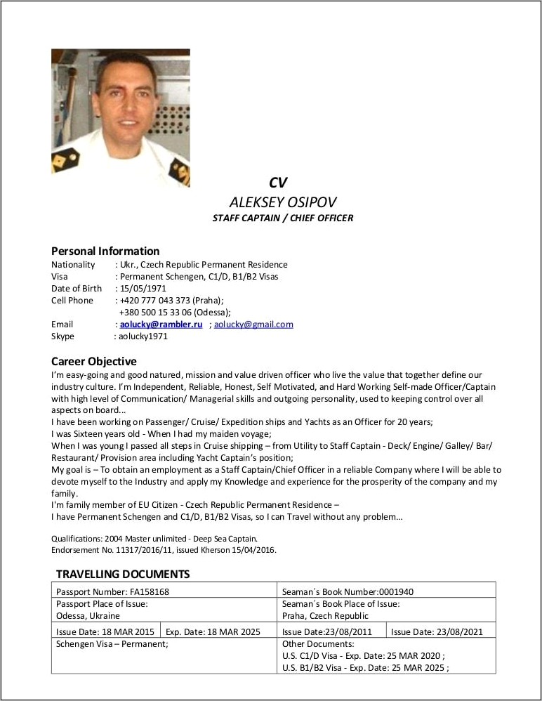 Sample Resume For Seaman Officer