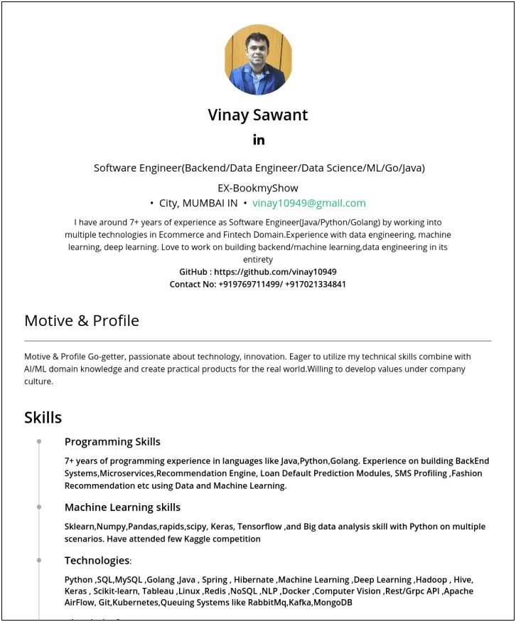 Sample Resume For Semiconductor Programming