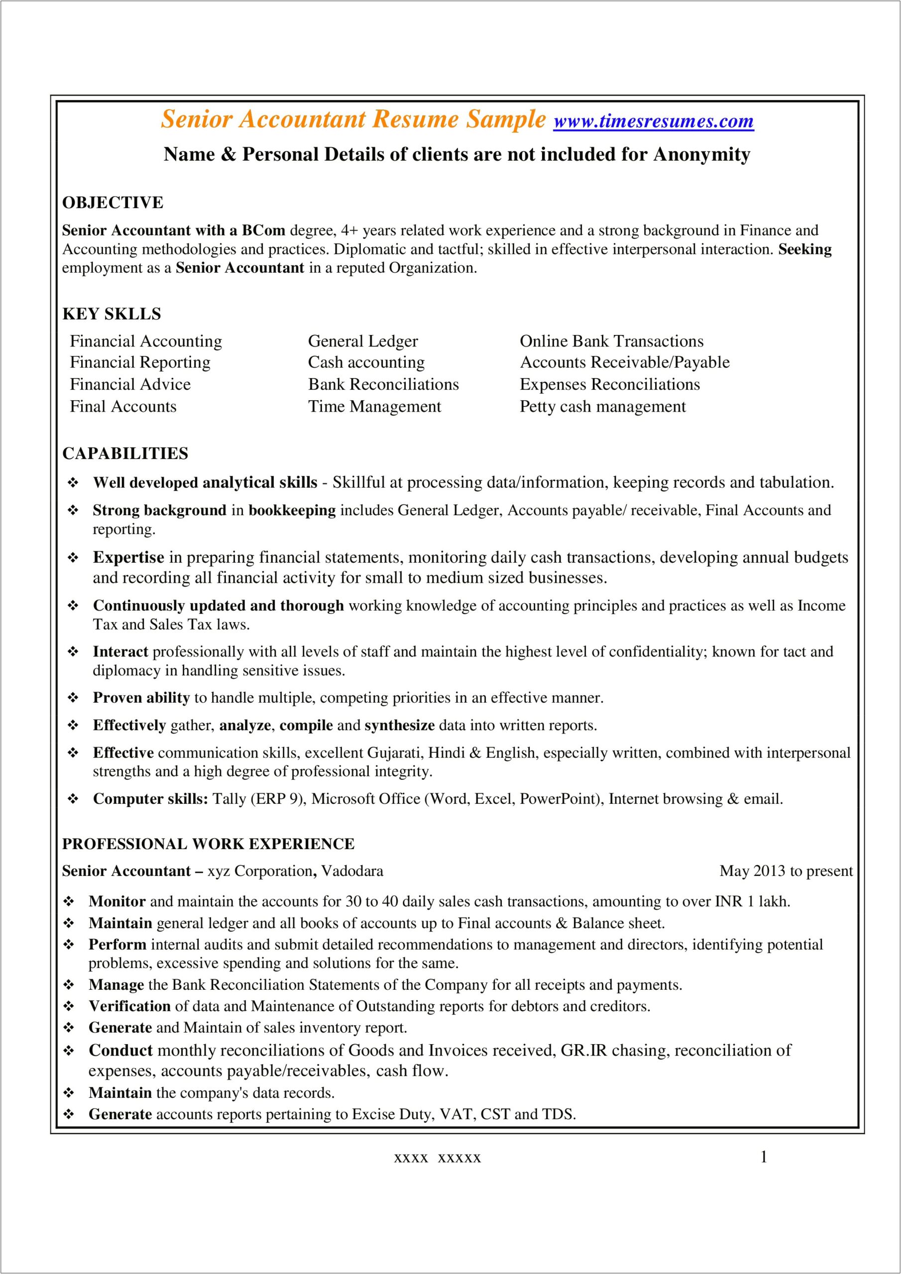 Sample Resume For Senior Banker