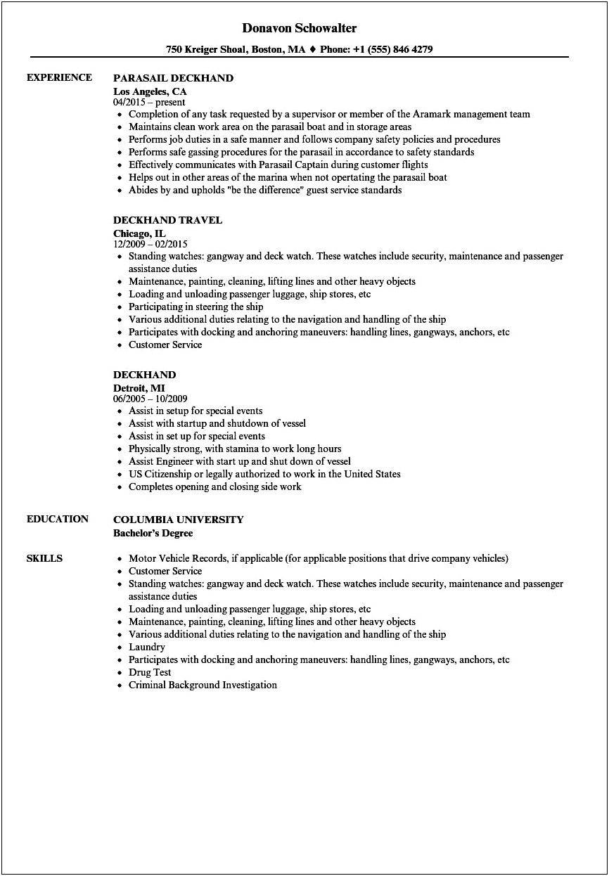 Sample Resume For Shipyard Work