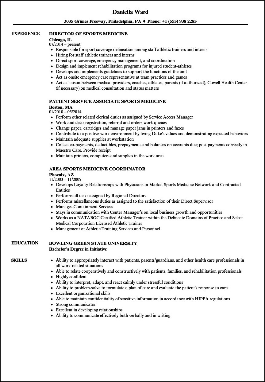 Sample Resume For Sports Jobs