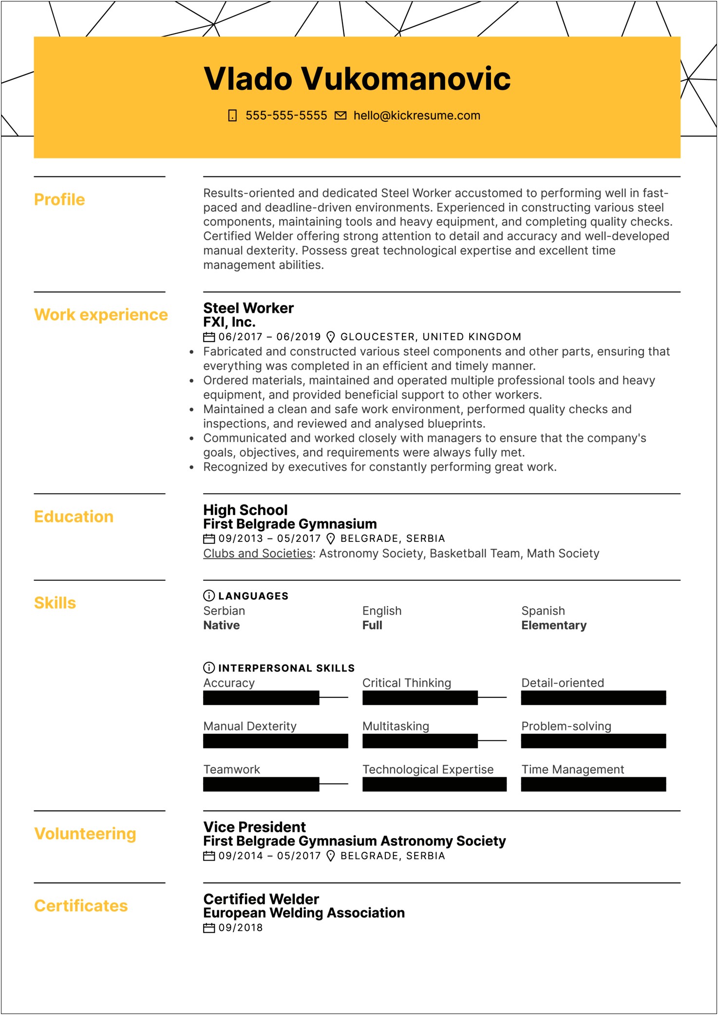 Sample Resume For Steel Plant