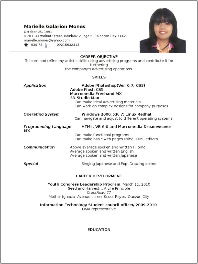 Sample Resume For Student Council