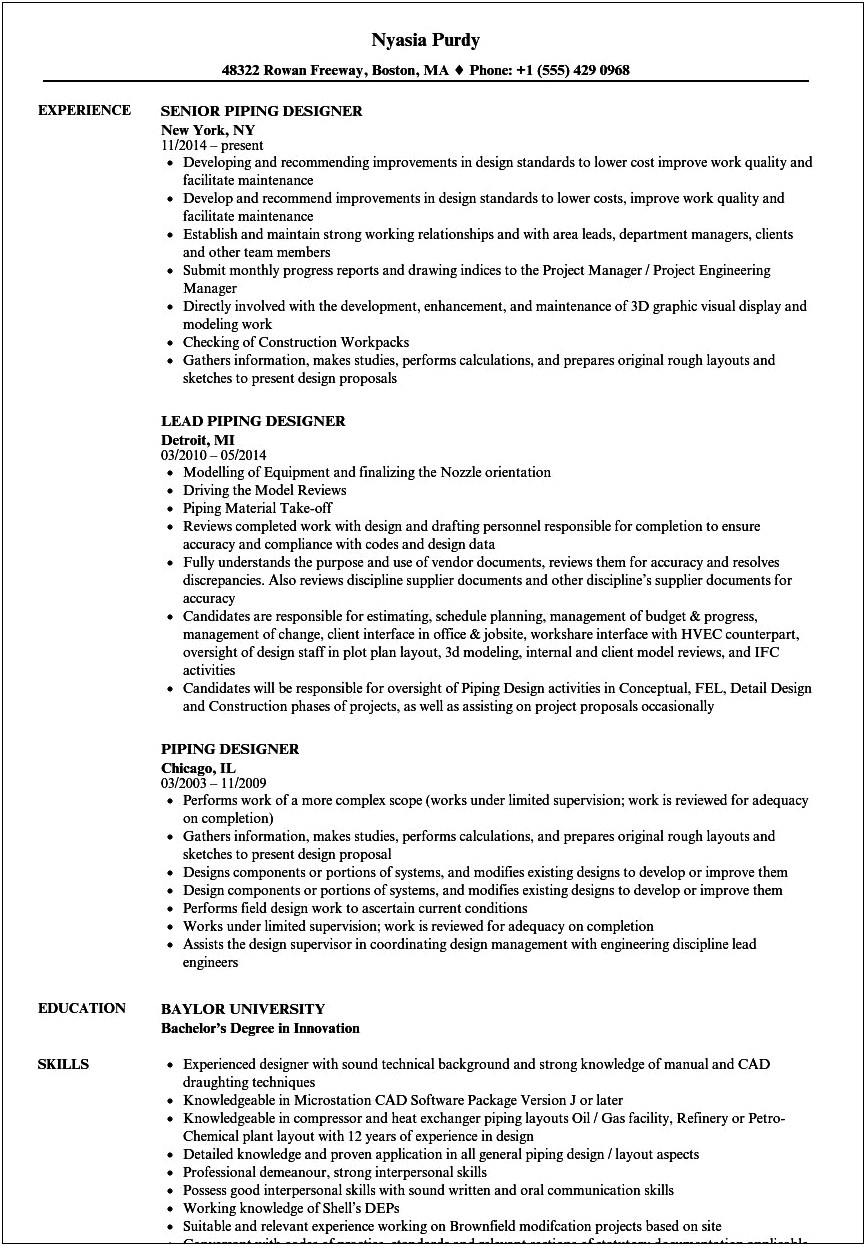 Sample Resume For Tekla Modeler