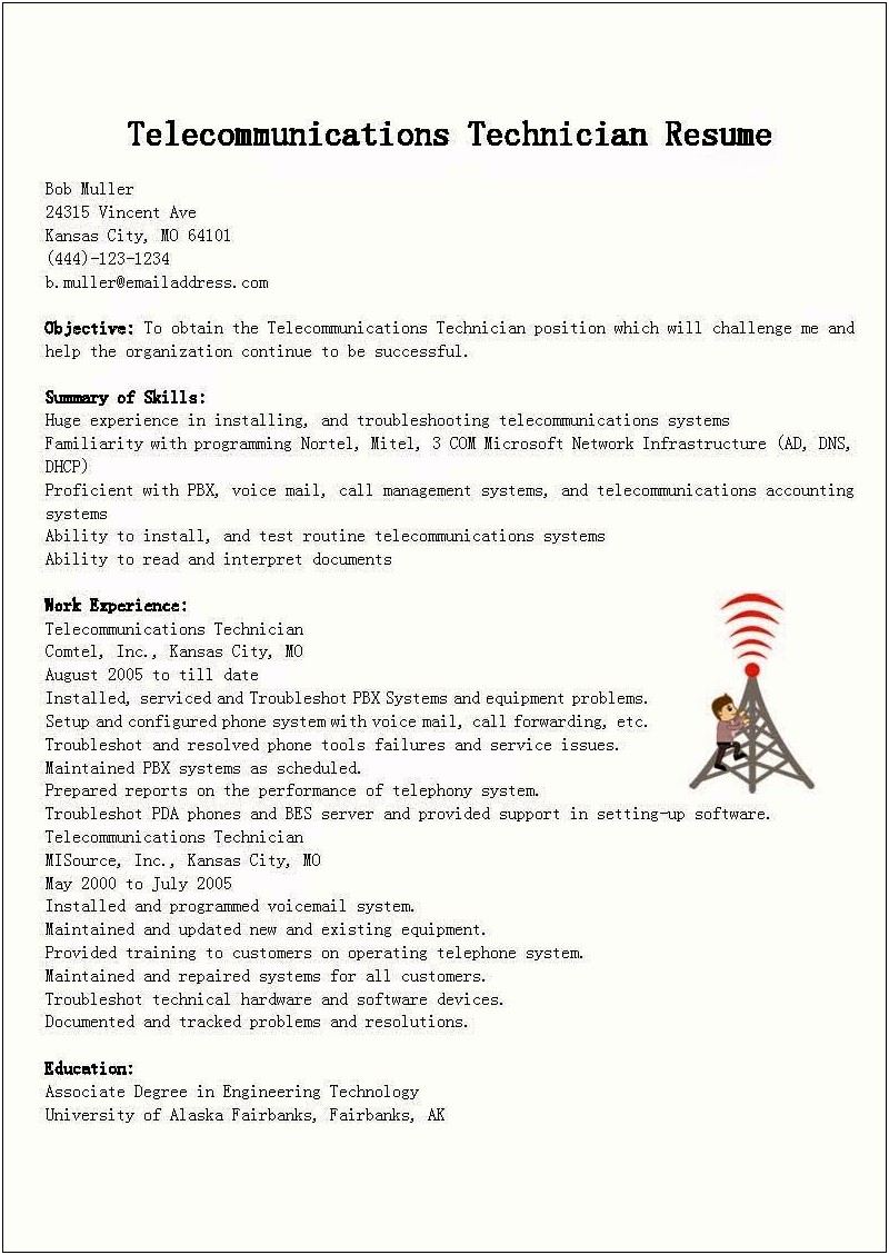 Sample Resume For Telecommunications Specialist