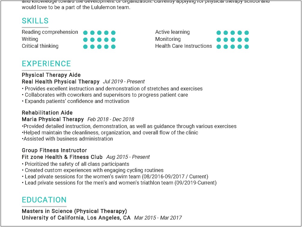 Sample Resume For Therapy Aide