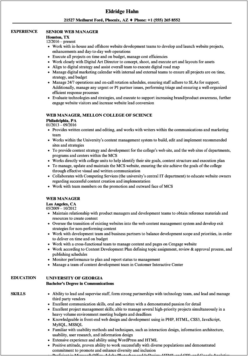Sample Resume For Website Coordinator