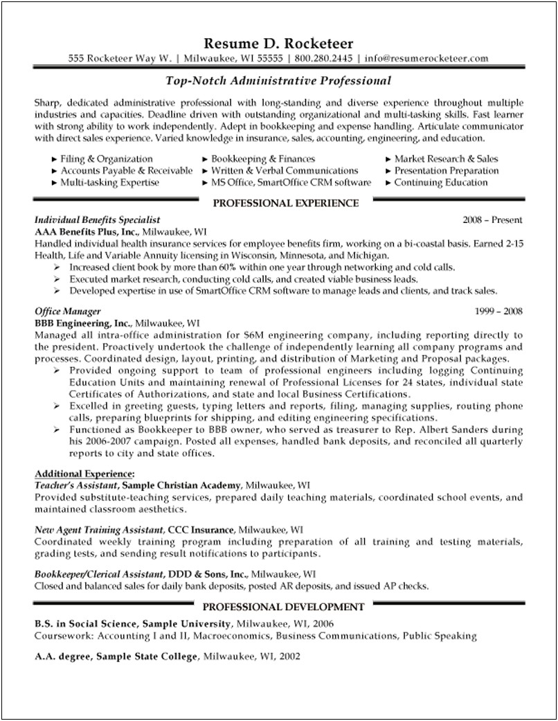Sample Resume For Working Professionals