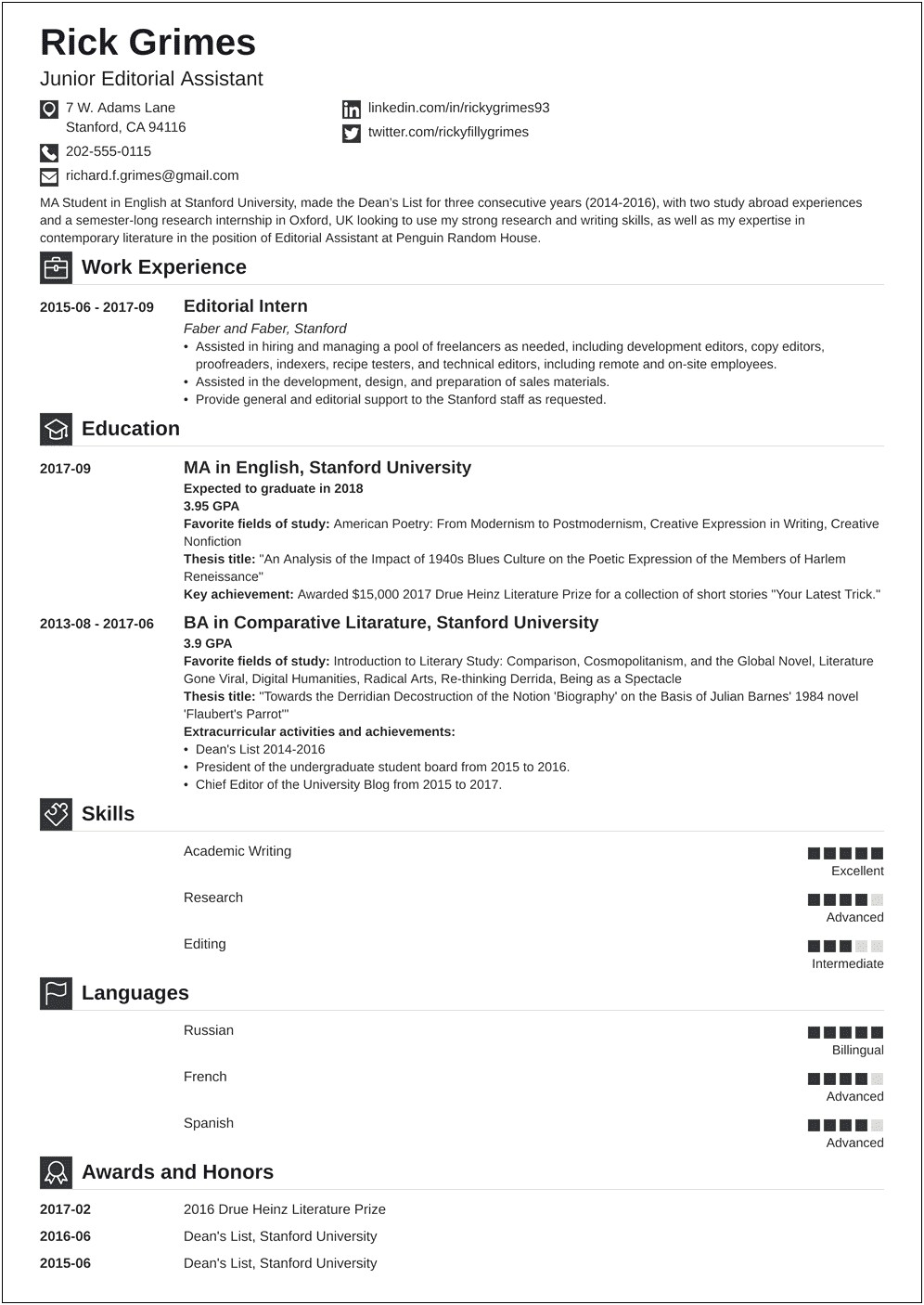 Sample Resume Format For Beginners