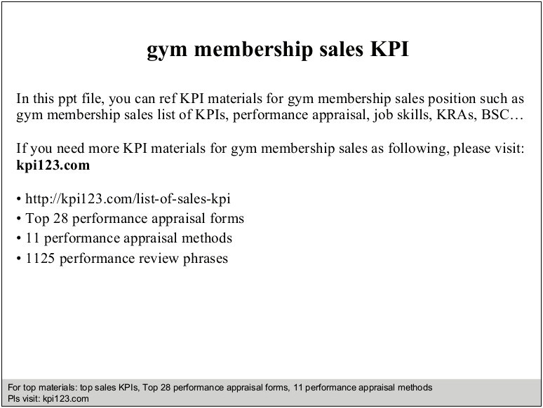 Sample Resume Gym Membership Sales
