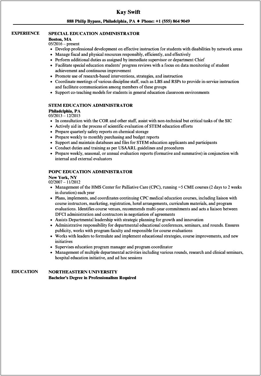 Sample Resume High School Administrator