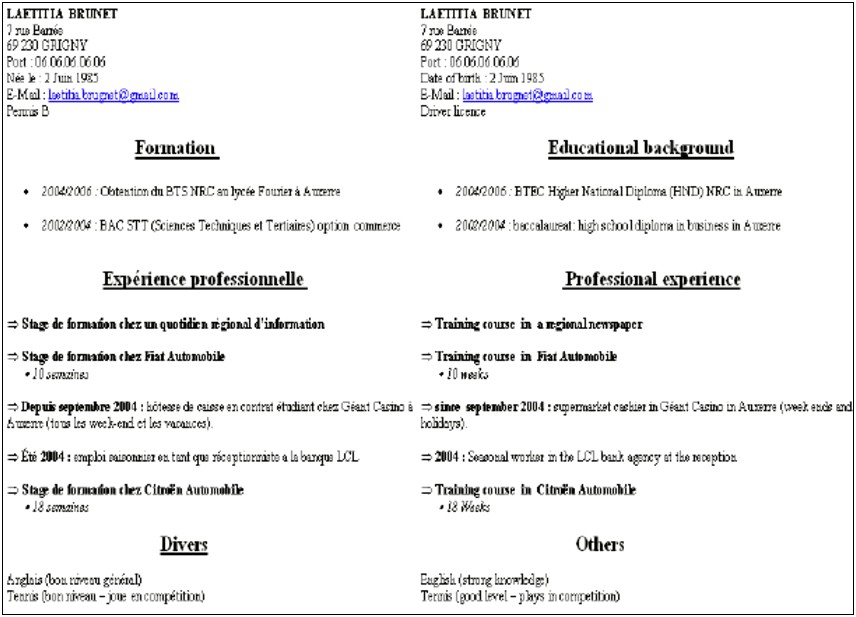 Sample Resume In English Download