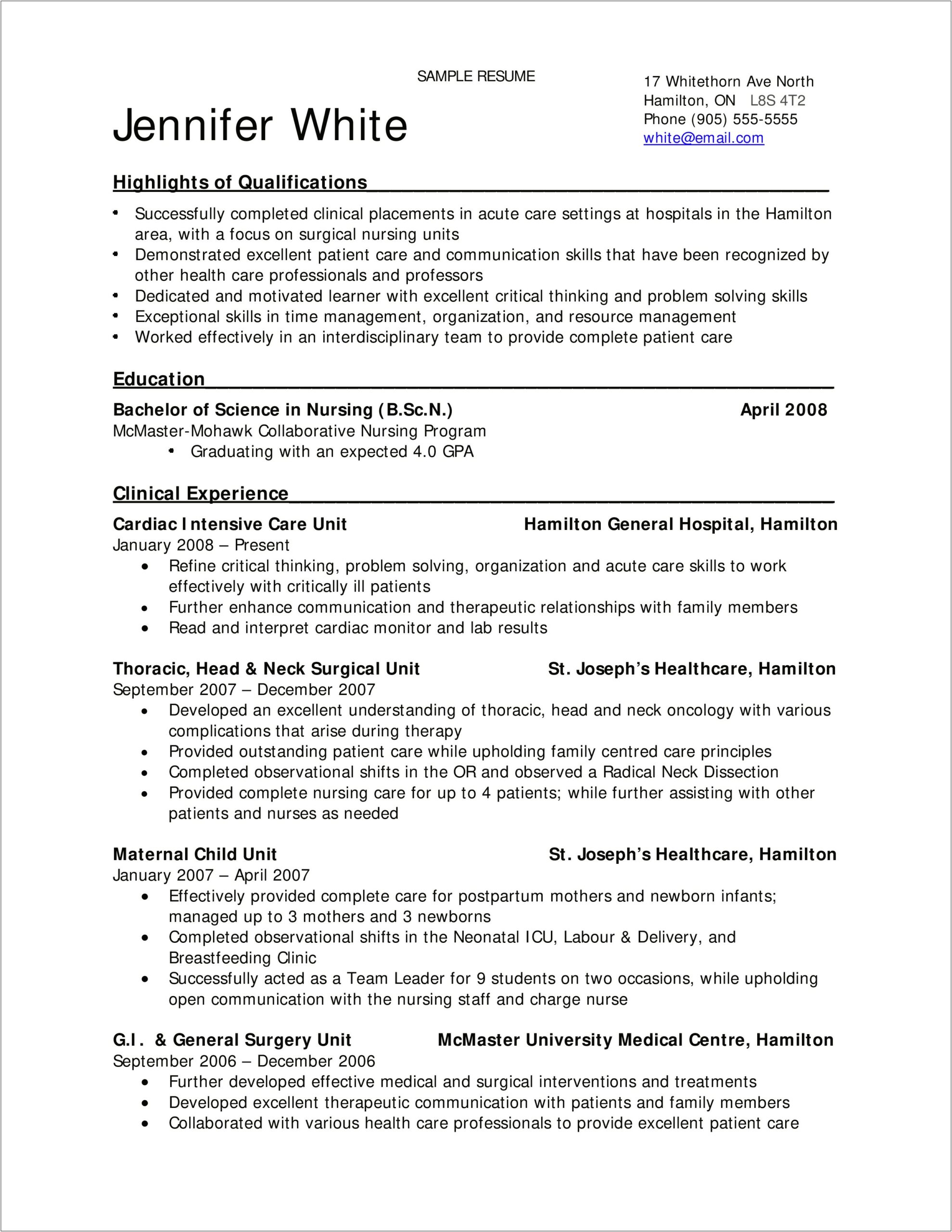 Sample Resume Including Skills Section