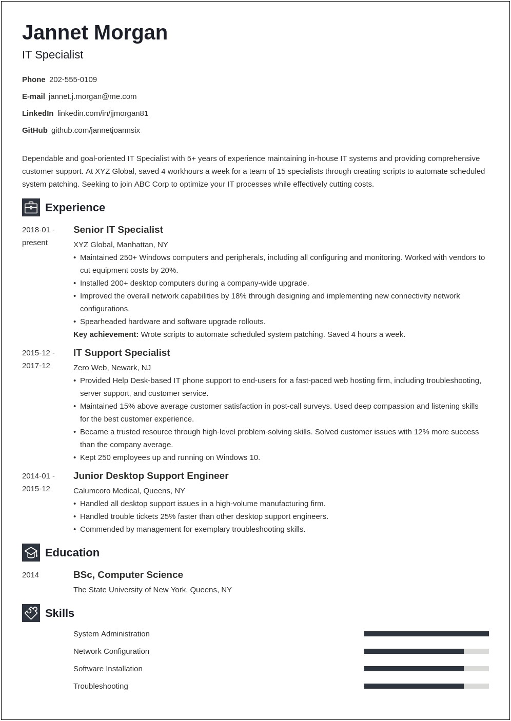 Sample Resume Information Technology Specialist