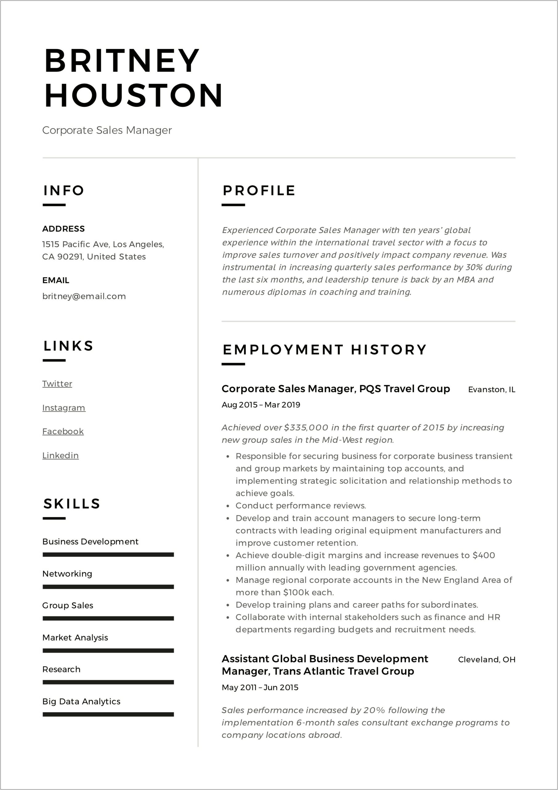 Sample Resume International Sales Manager