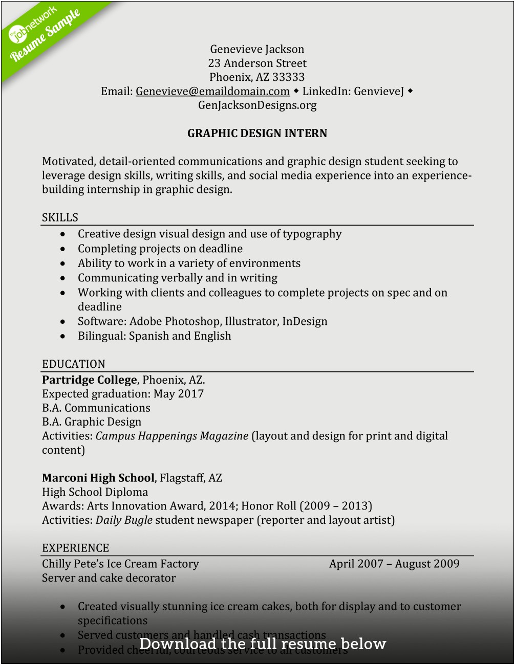 Sample Resume Internship College Students