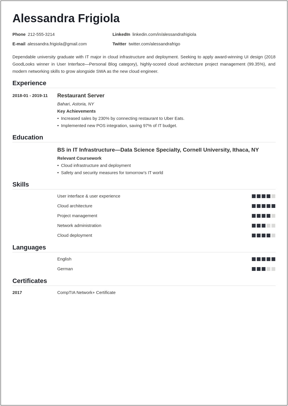 Sample Resume Ithaca College Application