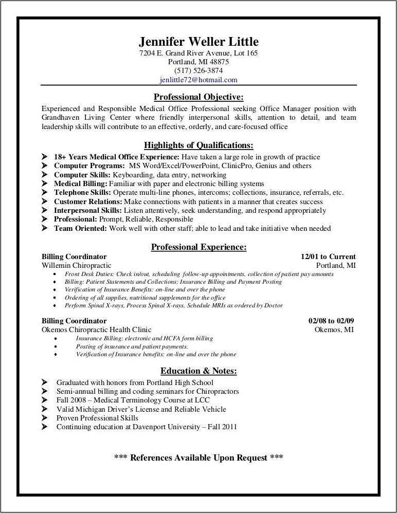 Sample Resume Medical Billing Collections