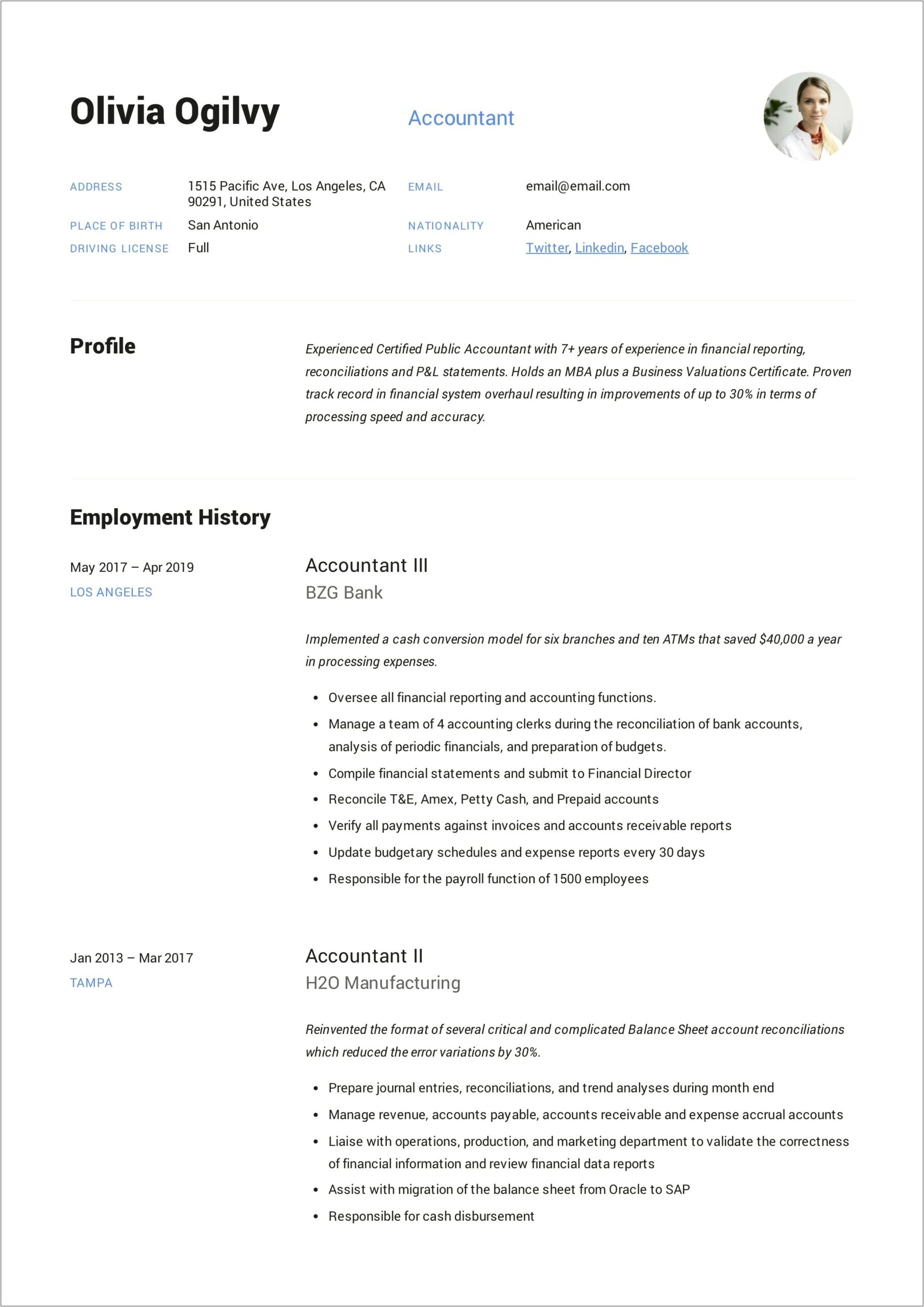 Sample Resume Mid Career Accountant