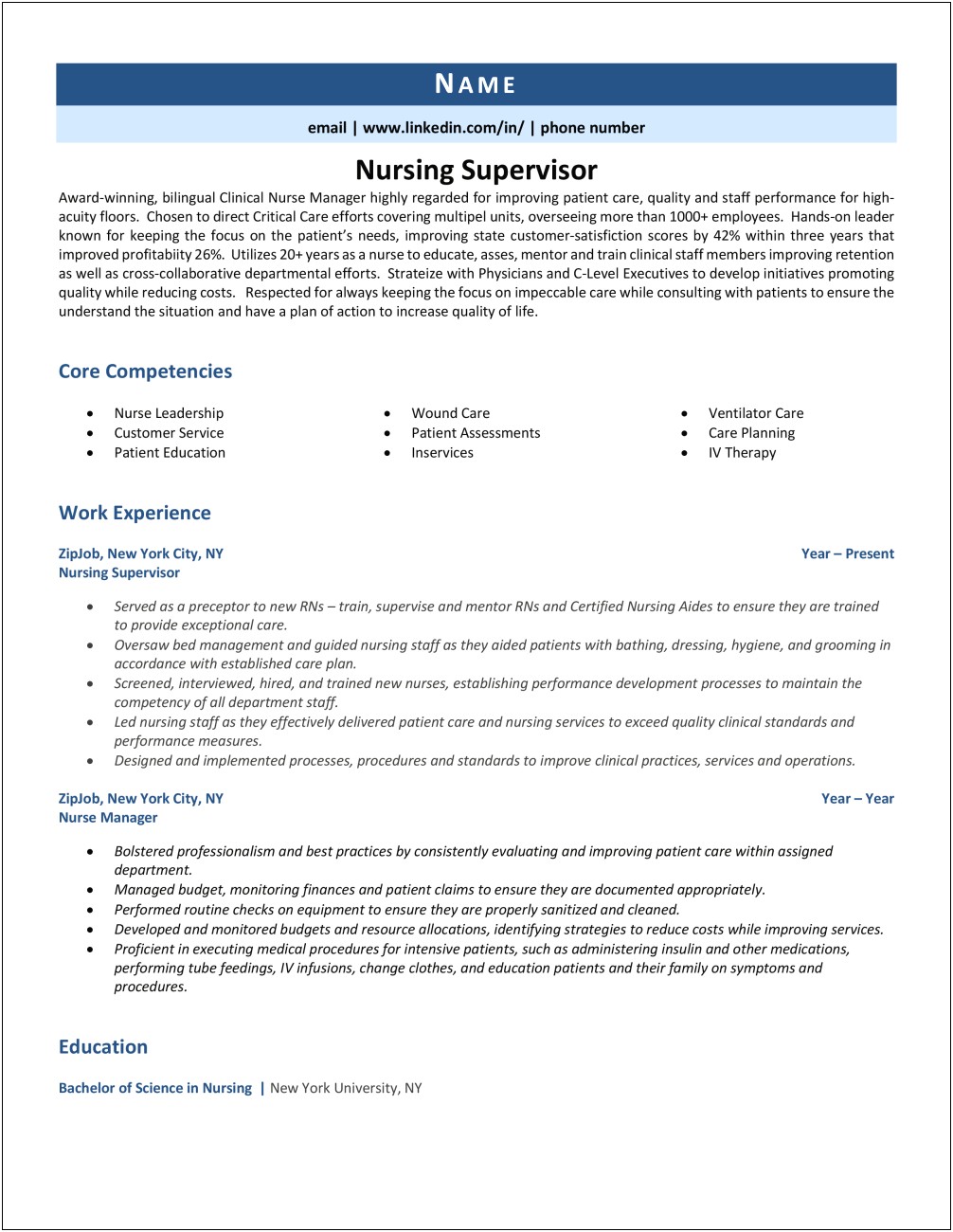 Sample Resume Nurse Manager Position