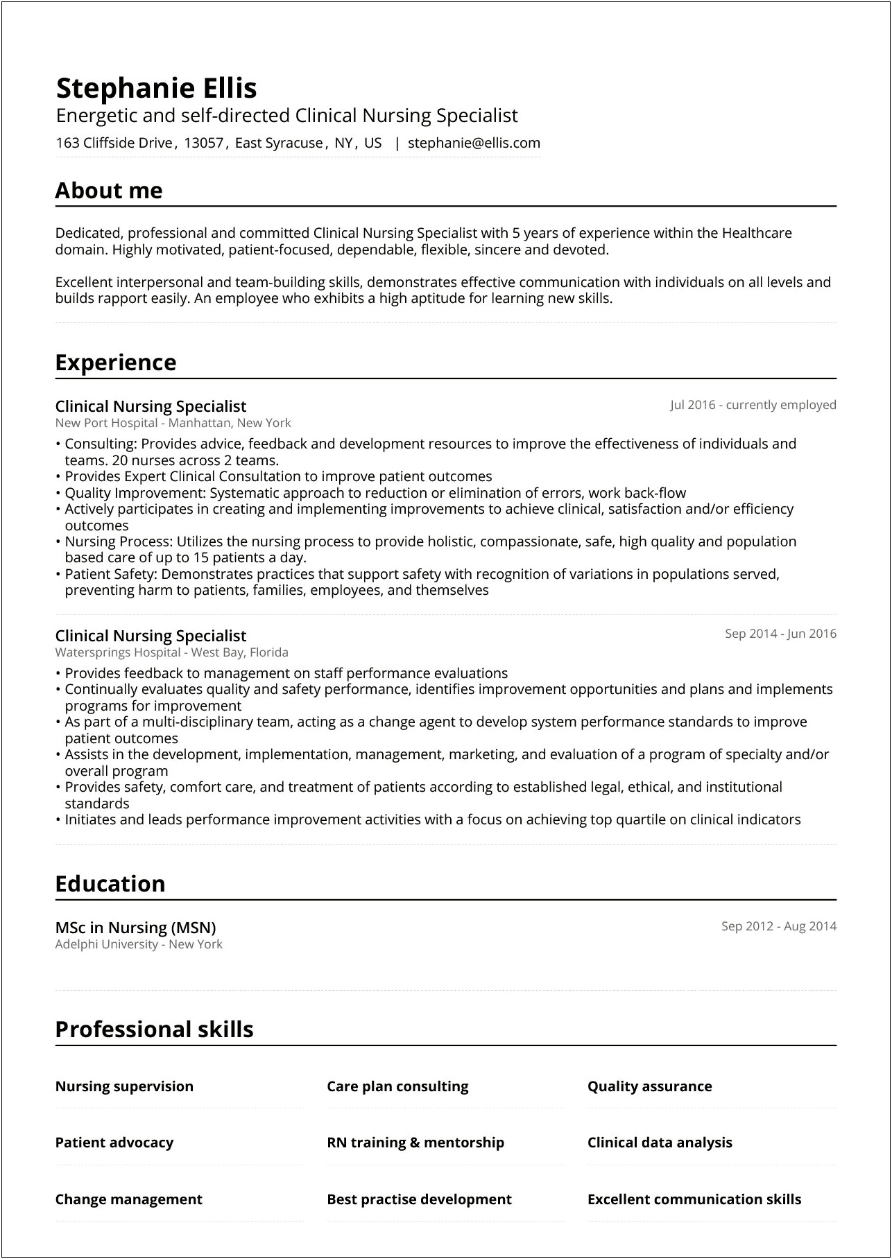 Sample Resume Nursing Professional Summary