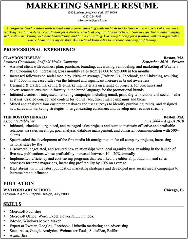 Sample Resume Objective For Teacher