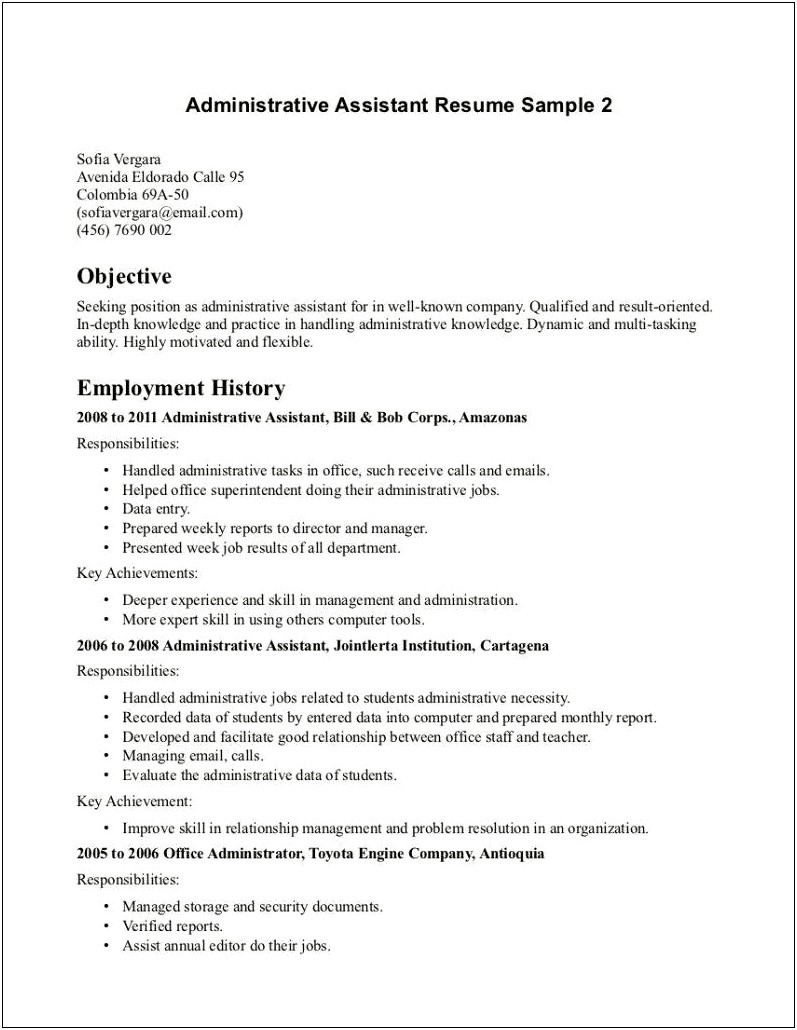 Sample Resume Objectives Office Assistant